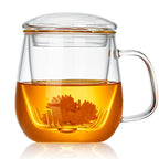 DOPUDO Glass Tea Cup with Infuser and Lid, 17.6oz/520ml Large Borosilicate Teacup, Clear Mug for Loose Leaf Tea, Blooming Tea, Tea Bags - Perfect Christmas or Birthday Gift for Women