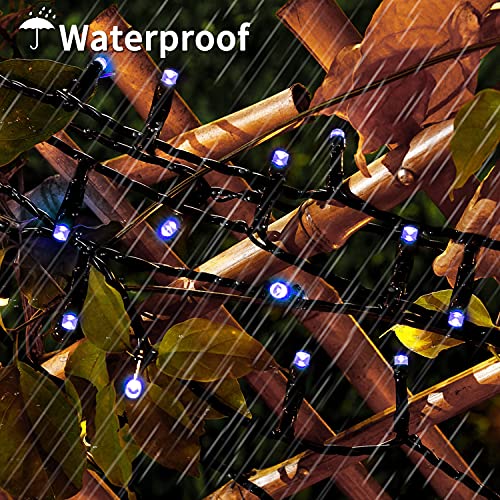 JMEXSUSS 250 LED Blue Halloween String Lights: 91.5ft Extendable Green Wire Blue Christmas Lights Outdoor Waterproof - 8 Modes Christmas Tree Lights Indoor