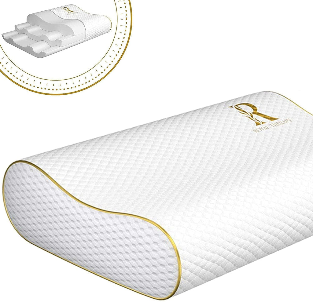 Royal Therapy Memory Foam Pillow, Queen Neck Pain Relief, Contour Cervical Pillow, for Neck and Shoulder Pain, Side, Back and Stomach Sleeper