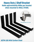 LEOPO Shelf Brackets 12 inch, 1/5 inch Thick 6-Pack Heavy Duty Industrial Bracket for DIY Floating Shelf Support, Black Coated Wall Shelf Bracket 11.25” x 6” x 1.5”
