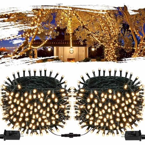 OZS Upgraded 2Pack 164ft 400 LED Christmas String Lights Outdoor/Indoor, Extendable Fairy String Lights, Waterproof 8 Modes Green Wire Tree Lights for Holiday Party Christmas Decorations (Warm White)