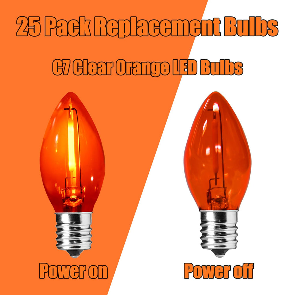 SOTOPOO Orange E12 LED Bulb, 25 Pack C7 Orange Light Bulbs, C7 LED Replacement Bulbs for Christmas Halloween Indoor Outdoor String Lights, C7/E12 Candelabra Bulb, 0.6Watt