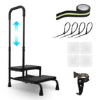 2 Step Stool with Handle for Elderly, Heavy Duty Step Stool with Handle, 4 Fixing Buckle and Adjustable Handrail, Bed Steps with a Hook for Adults Seniors Handicap, Hold up to 400LBS