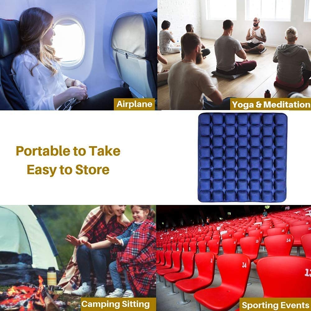 SUNFICON Air Seat Cushion Inflatable Seat Cushion Portable Car Seat Office Chair Wheelchair Pad Anti Bedsore Orthopedics Pain Pressure Relief Cushion Camping Seat Mat w Pump 18 ''x 16'' x1'' Blue