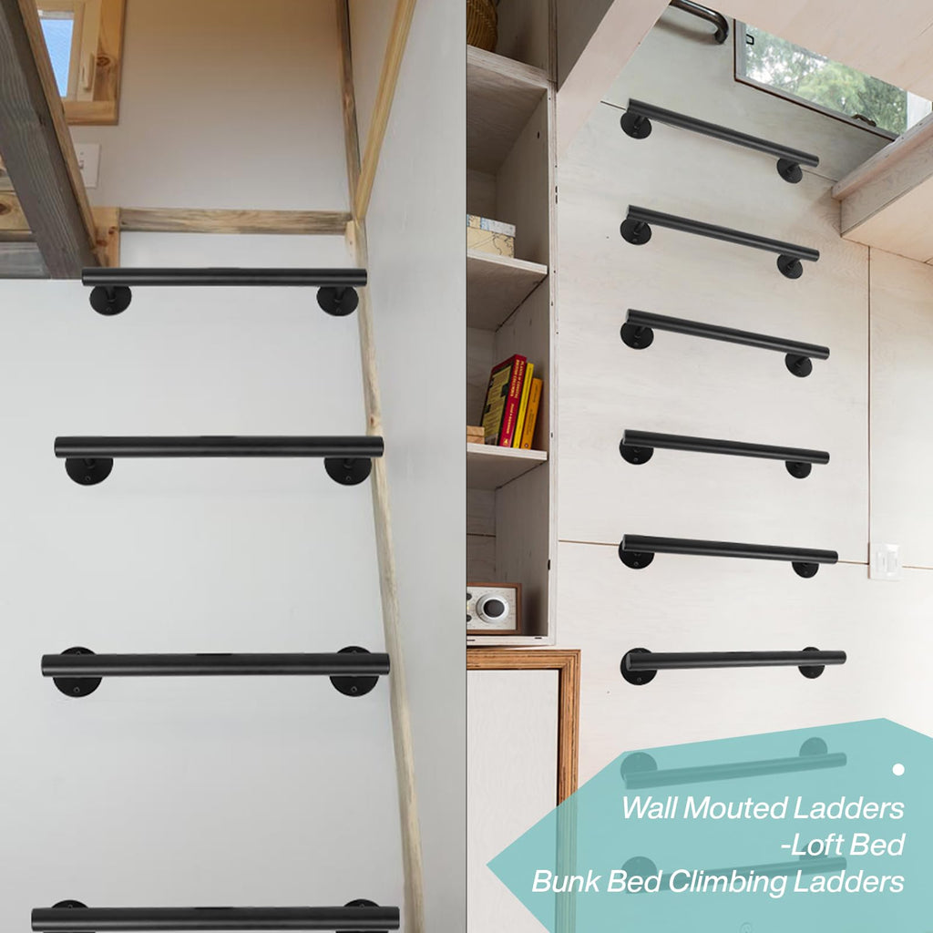 Purife 1.6 FT Black Metal Heavy Duty Stair Railing Indoor, Wall Mounted Iron Staircase Handrail - Hand Railings Kit for Garage, Basement, Porch Steps, Outdoor Deck Rails, Safety Grab Bars for Elderly