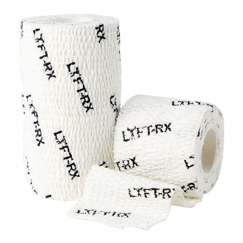 LYFT-RX Weightlifting Hook Grip Tape w/Premium Adhesive for Olympic Weight Lift, Cross Training & Lifting, Stretch Fit Athletic Finger Wrap, Protects Thumb Fingers, Size 2in WHITE 3-ROLLS