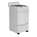 Avanti Gas Range Oven, Compact Freestanding Design, 4 Burners with Electronic Ignition, 2.1 Cu.Ft. Capacity Features Solid Door Storage Drawer Broiler and Accessories, 20-Inch, White