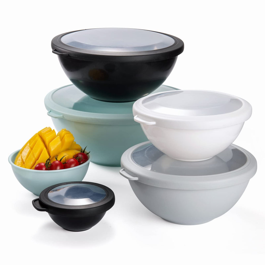 COOK WITH COLOR Mixing Bowls with TPR Lids - 12 Piece Plastic Nesting Bowls Set includes 6 Prep Bowls and 6 Lids, Microwave Safe Mixing Bowl Set (Mint)