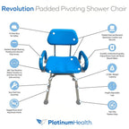 Revolution Pivoting Shower Chair for Bathtub, Adjustable Swivel Seat with Padded Back and Arms, Adjustable Space Saving Design for Tubs, Shower, for Elderly, Handicap & Seniors, Blue