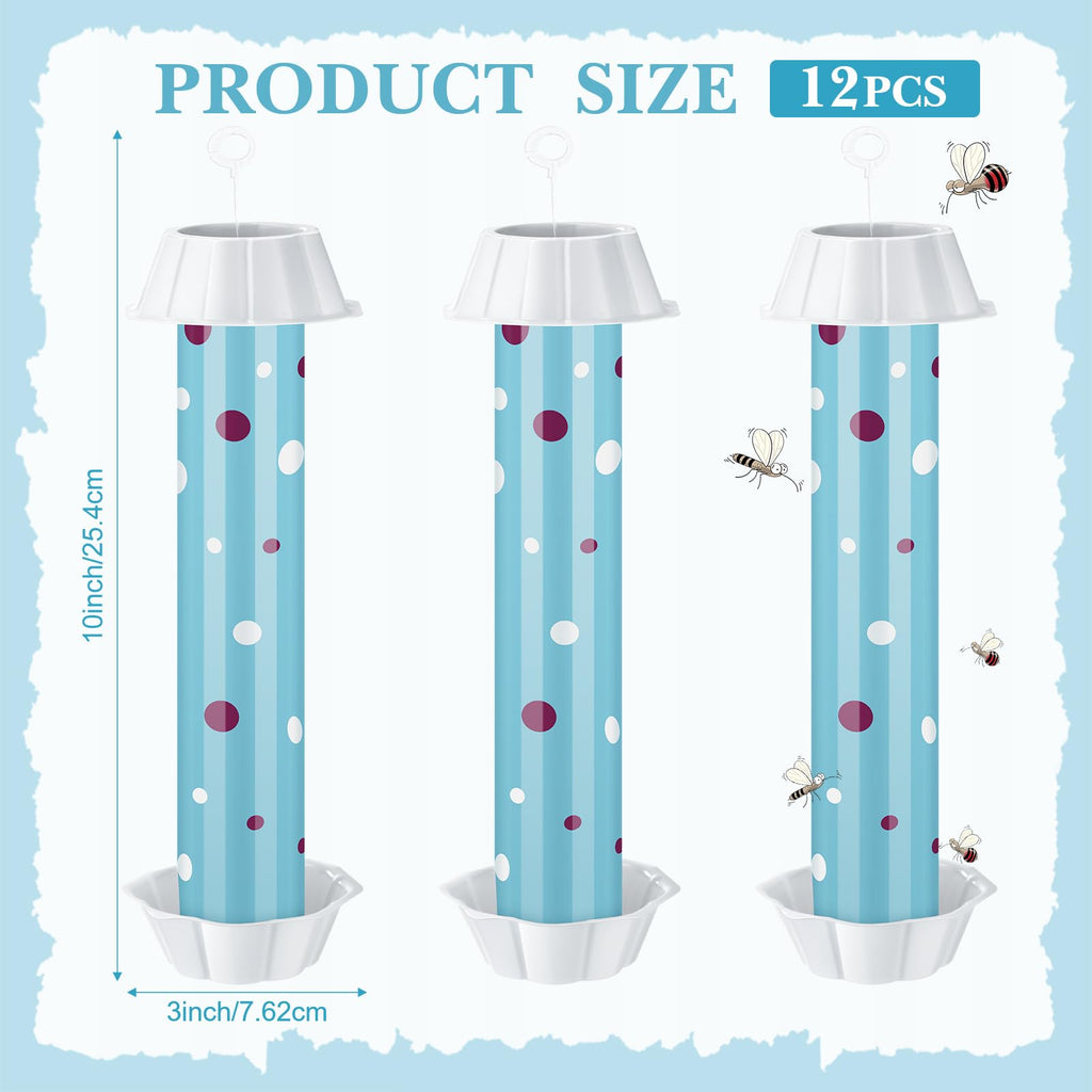 12 Pcs Sticky Fly Trap Fly Stick Indoor Outdoor Long Lasting Adhesive Fly Catcher with Hanging Hook for Wasps Gnats Bugs Insects Moths Fruit Flies Mosquitoes Spiders Fleas (Sky Blue, White)