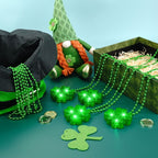 YAXINRUI 4pcs Light Up Shamrocks Beads Necklaces, St. Patrick's Day Accessories - Led Metallic Green Bead Clovers for Irish Party Favor Supplies