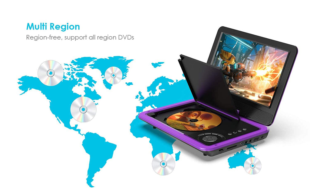 ieGeek Portable DVD Player 12.5", with 10.5" HD Swivel Screen, Car Travel DVD Players 5 Hrs Rechargeable Battery, Region-Free Video Player for Kids Elderly, Remote Control, Sync TV, USB&SD, Purple