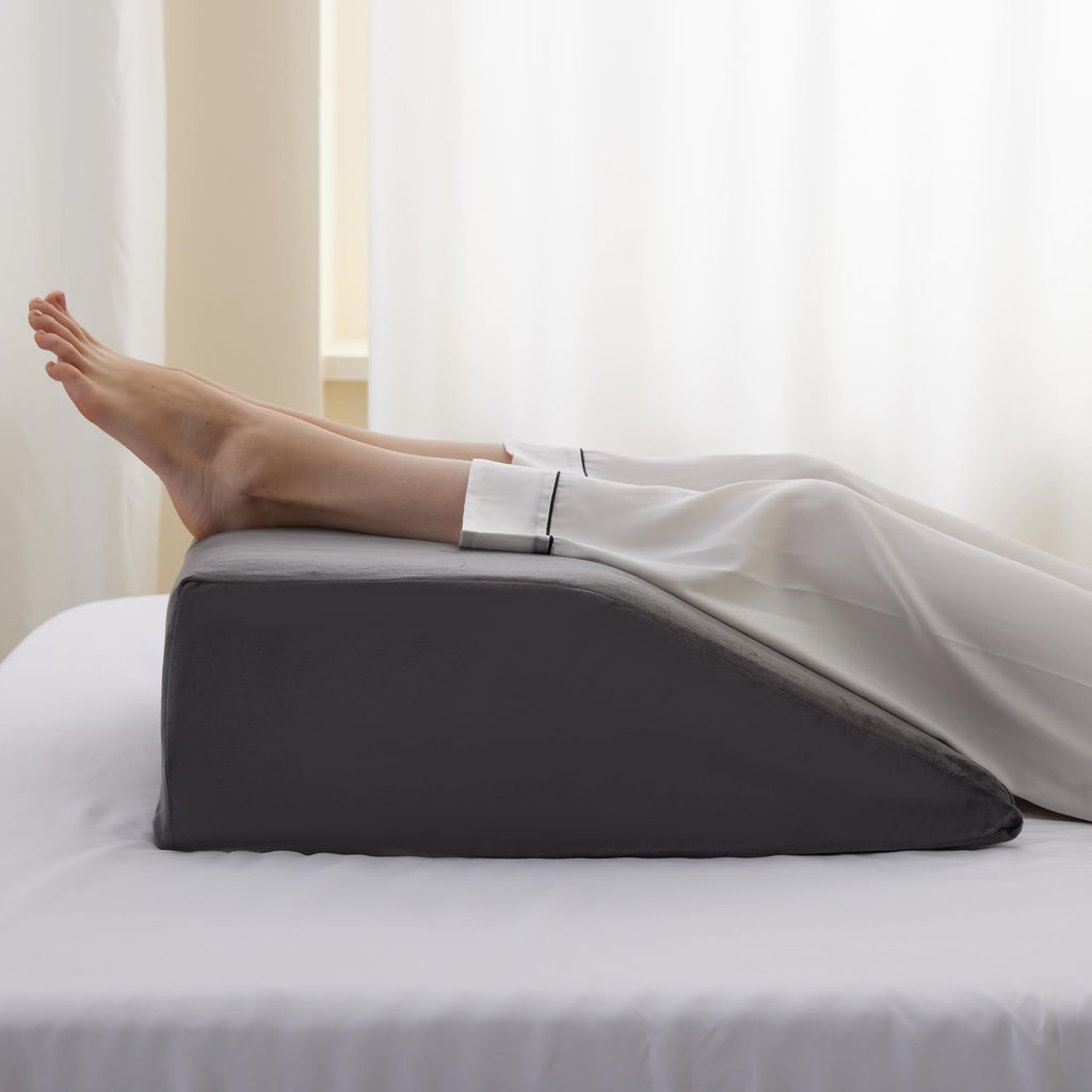 Bedluxe Leg Elevation Pillows, Leg Pillows for Sleeping, Cooling Gel Memory Foam Top, Wedge Pillow for Legs, Leg Wedges for Circulation, Swelling, After Surgery - Removable Cover (6 Inch, Dark Grey)