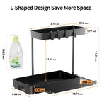 Delamu 2 Pack Under Sink Organizers and Storage, 2 Tier Pull Out Bathroom Cabinet Organizer, L-Shape Black Under Bathroom Kitchen Sink Organizer with Drawer for Under Sink Storage Organizer