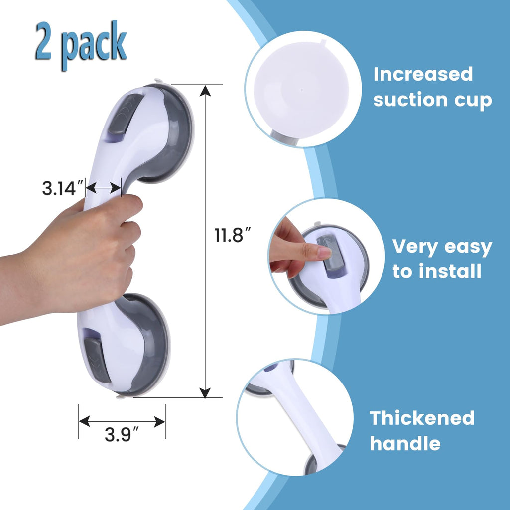 2 Pack Grab Bars for Bathtubs and Showers, Shower Handles for Elderly Seniors bar Bars Safety Elderly Suction 500 lbs Cup and Walls bathtubs Handicap He