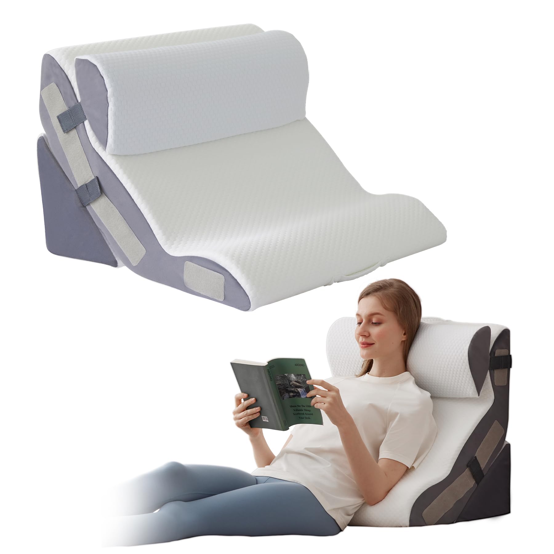 Ahpmeoa 3PCS Wedge Pillow Set for After Surgery, Back Pillow for Bed Sitting up, 6-in-1 Foam Wedge Pillow for Acid Reflux & Back Pain Relief, Post Surgery Pillow for GERD & Snoring, White