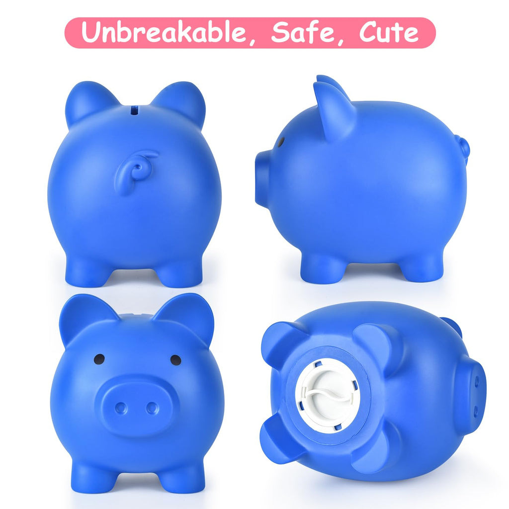 PJDRLLC Piggy Bank, Unbreakable Plastic Money Bank, Coin Bank for Girls and Boys, Medium Size Piggy Banks, Practical Gifts for Birthday, Easter, Christmas (Dark Blue)