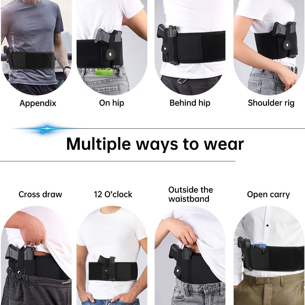 Belly Band Holster for Men Women - Gun Holster for Comfortable Carry Fits Glock, Smith Wesson, Taurus, Ruger, and More-Breathable Neoprene Waistband Holster for Most Pistols and Revolvers