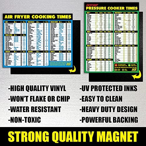Air Fryer Cooking Times and Instant Pot Magnetic Cheat Sheet Combination Bundle - Extra Large Easy to Read Reference Guides for Air Frying and Instant Pot Pressure Cooking - Kitchen Accessories