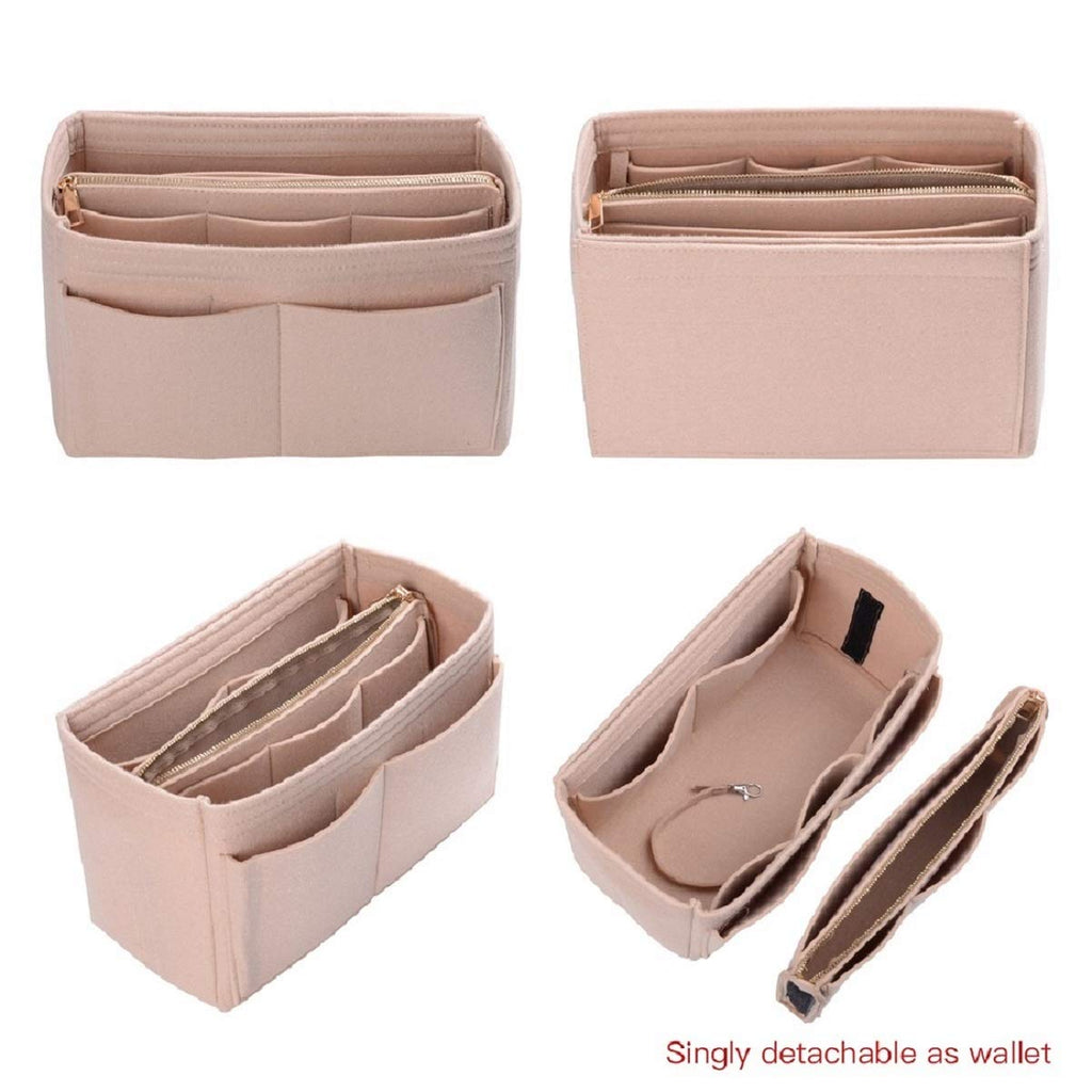 Purse Organizer Insert, Felt Bag Organizer with Metal Zipper, Handbag & Tote Shaper, For Speedy Neverfull Tote, 7 Sizes(Medium, Beige)