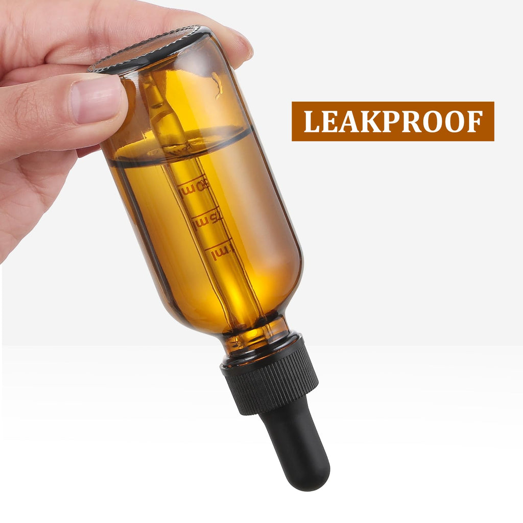 2 oz Dark Amber Glass Dropper Bottles with Measurement Dropper, 4 Pack- 60ml Thick Tincture Bottles with Measured Eye Dropper, Leakproof Essential Oils Bottles for Health, Personal Care & Beauty