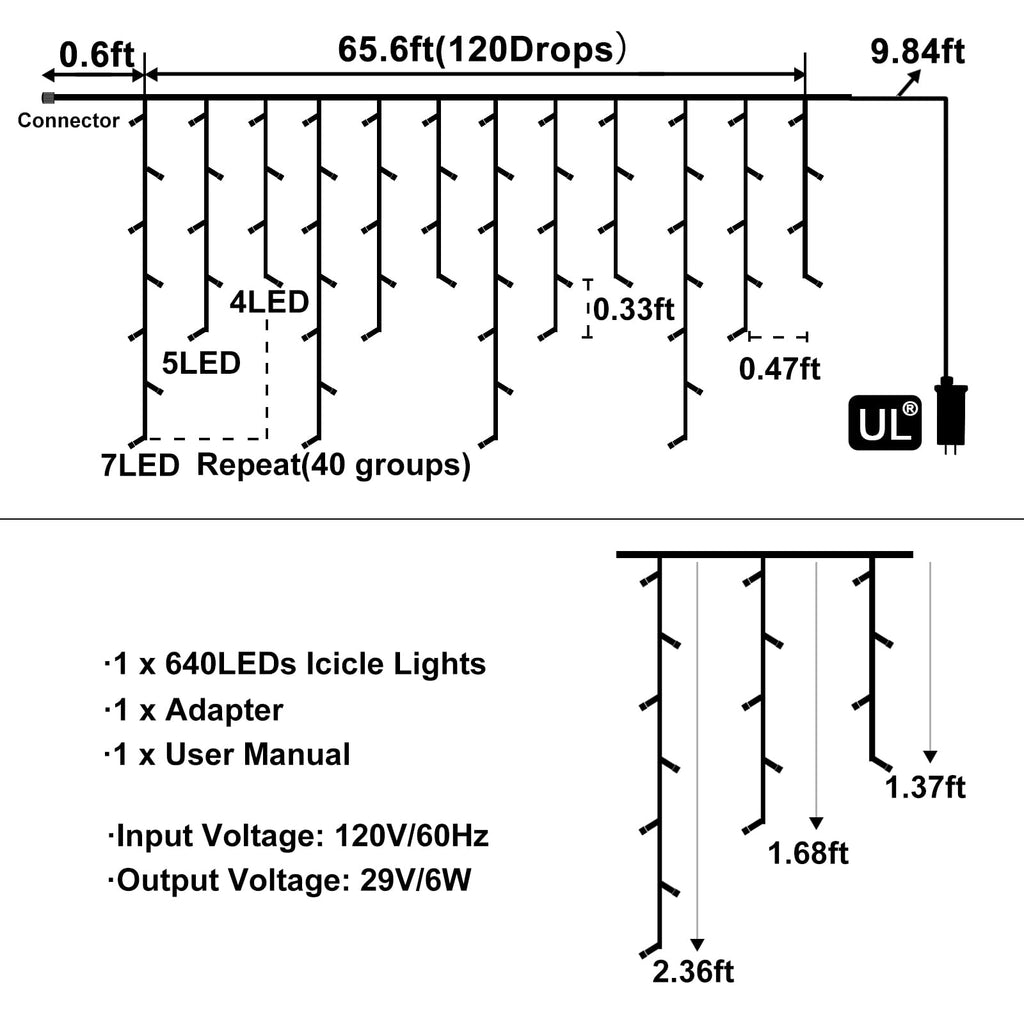 Christmas Icicle Lights Outdoor - 66ft 640 LED 8 Modes Connectable Curtain Fairy String Lights with Timer Memory, Plug in Waterproof for Home Decoration Holiday Eaves Wall Yard Party Indoor (Blue)