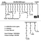 Warm White Christmas Lights Outdoor, 66ft 640 LED Icicle Lights for Outside House with Connectable Clear Wire 8 Modes Timer, Plug in Waterproof for Home Holiday Eaves Yard Party Room Indoor Decoration
