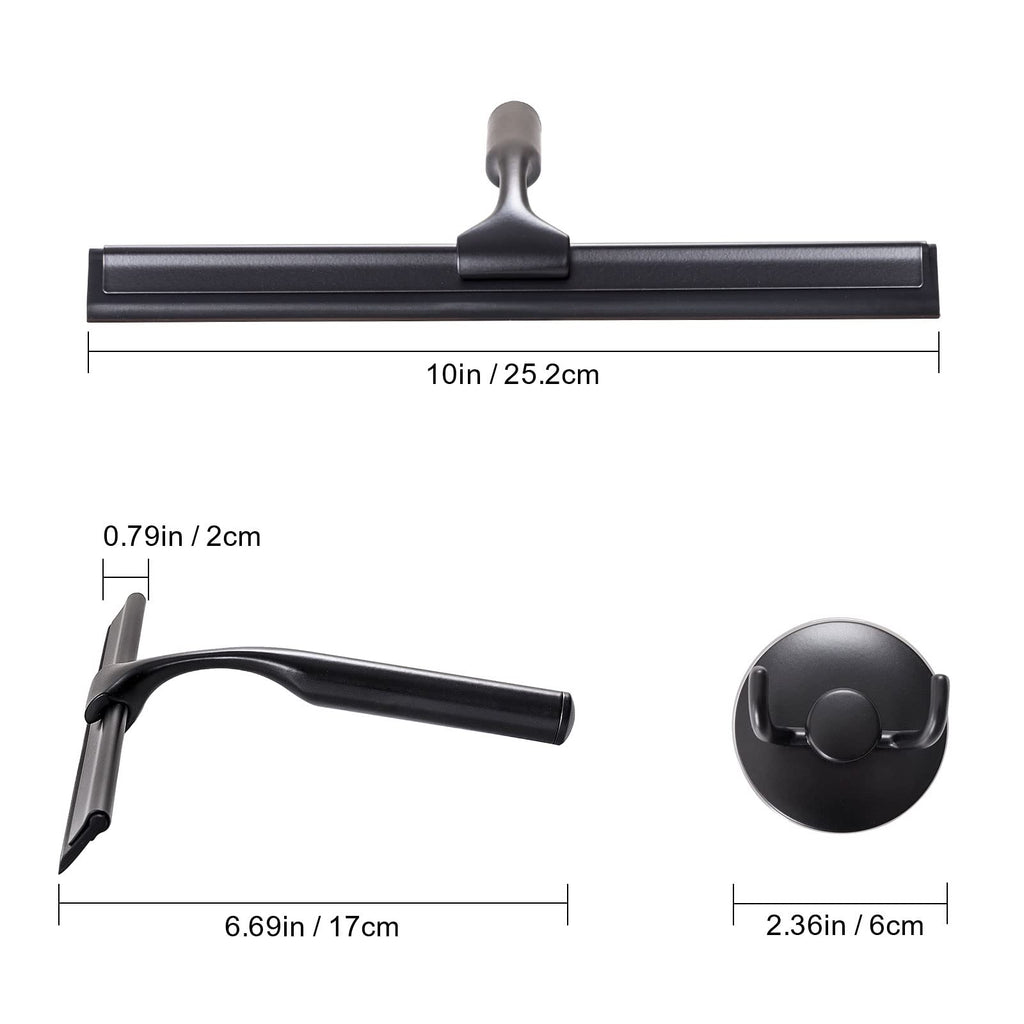 Ettori Shower Squeegee for Glass Doors, Squeegee for Shower Glass Door, Window and Car Glass, Mirrors - All-Purpose Stainless Steel Squeegee, 10 Inches and Black