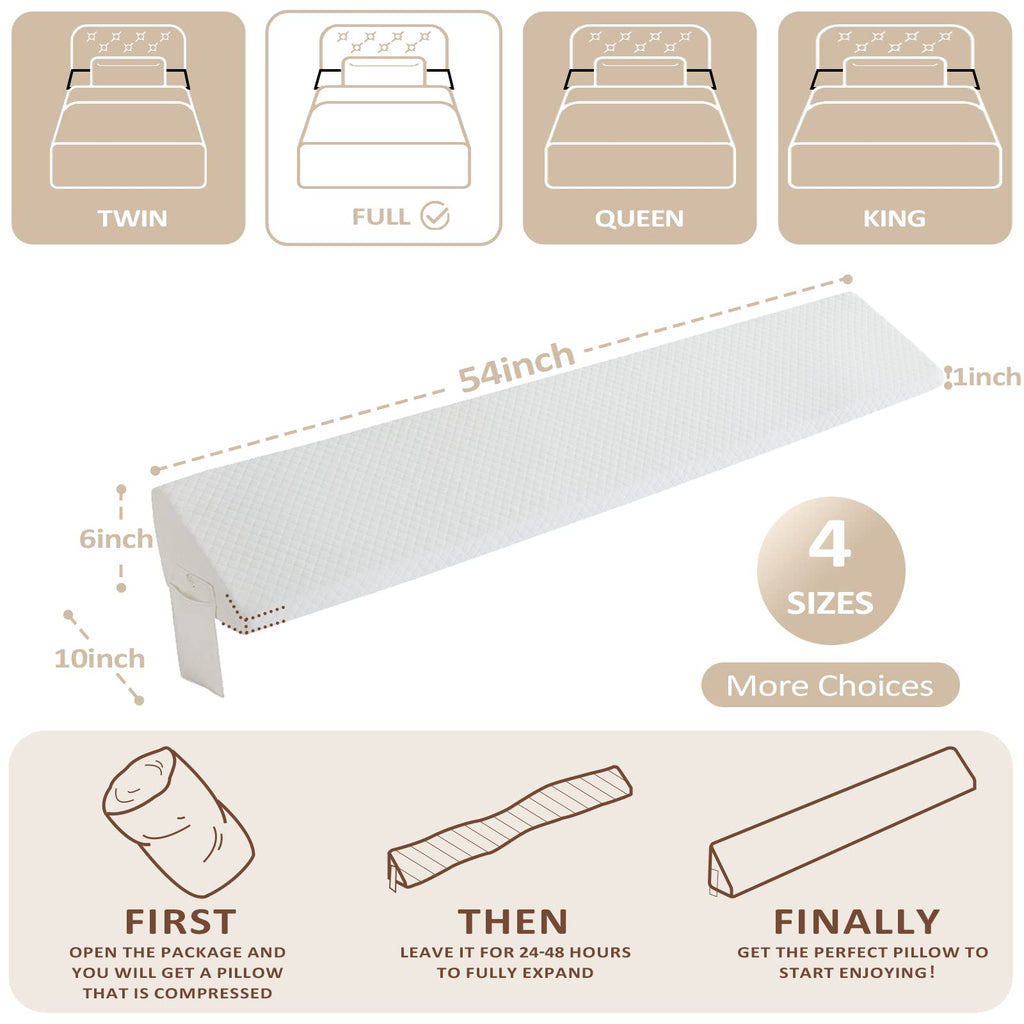 Homemate Full Size（54"x10"x6"） Bed Wedge Pillow Stopper - Bed Gap Filler(0-8") - Headboard Pillow - Triangle Bloster Pillow Wedge