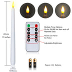 Homemory 12 Pcs Flameless Taper Candles with Remote Timer Dimmer, 11 inches White LED Taper Candles, Plastic Battery Operated Candlesticks with Flickering Flame for Halloween Christmas Wedding Party