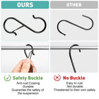 12 Pcs S Hooks for Hanging Heavy Duty, 3.5-inch Heavy Duty Metal S Hook with Safety Buckle, Suitable for 0.5 inch Rods, S Hook for Hanging Plants, Closet, Kitchen Utensil, Pot, Pan, Bags