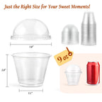 100 Sets, 9 oz Clear Plastic Cups with Dome Lids (No Hole) - Disposable Cups for Ice Cream,Cake,Fruit,Parfait, Dessert, Pudding and Jello Shot ﻿