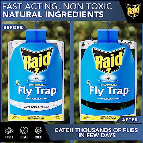 6 XL RAID Big Bag Fly Traps Outdoor - Keep Flies Away from Patio with Disposable Fly Traps Outdoor Hanging - Fly Bags Outdoor Disposable, Outdoor Fly Traps Outdoor Hanging, Big Bag Fly Trap Bag