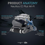 Dolphin Nautilus CC Plus Wi-Fi Automatic Robotic Pool Vacuum Cleaner, Always Cleaning, Never Charging, with Wall Climbing Scrubber Brush, Ideal for In-Ground Pools up to 40 FT in Length