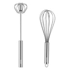 NileHome Stainless Steel Whisk 8" Hand Blender + 10" Semi-Automatic Rotary Kitchen Whisk Kitchen Wisk Wire Whisks for Cooking, Whisking, Blending, Beating, Stirring- 2 Pack...