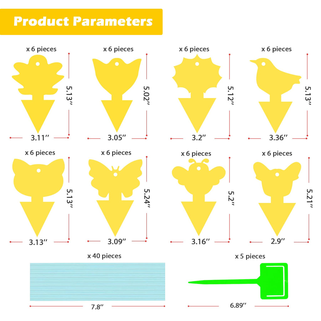 PESTCON 48PCS Yellow Gnat Traps for House Indoor, Gnat Sticky Traps for Plants, Suitable for Fruit Flies, White Flies,Mosquito，Indoor/Kitchen, Outdoor/Potted Plants（Non-Toxic, Dual Sided）