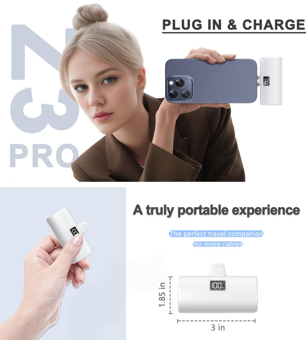 LENUTO Portable Charger for iPhone 15 16 Power Bank, 6000mAh USB-C Portable Phone Charger with Fast Charging (20W), Mini Battery Pack for iPhone 15 Pro/15 Plus/15 Promax/Samsung/Huawei Andriod - White