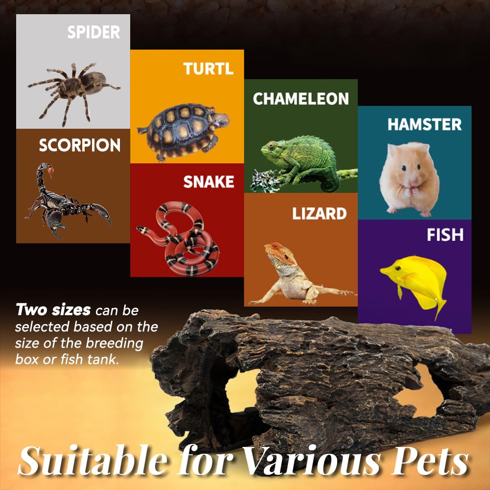 Large Reptile Hide Leopard Gecko Tank Accessories Driftwood for Aquarium Natural Hollow Log for Betta Fish Hideout Bearded Dragon or Ball Python Tank Accessories(13.8")