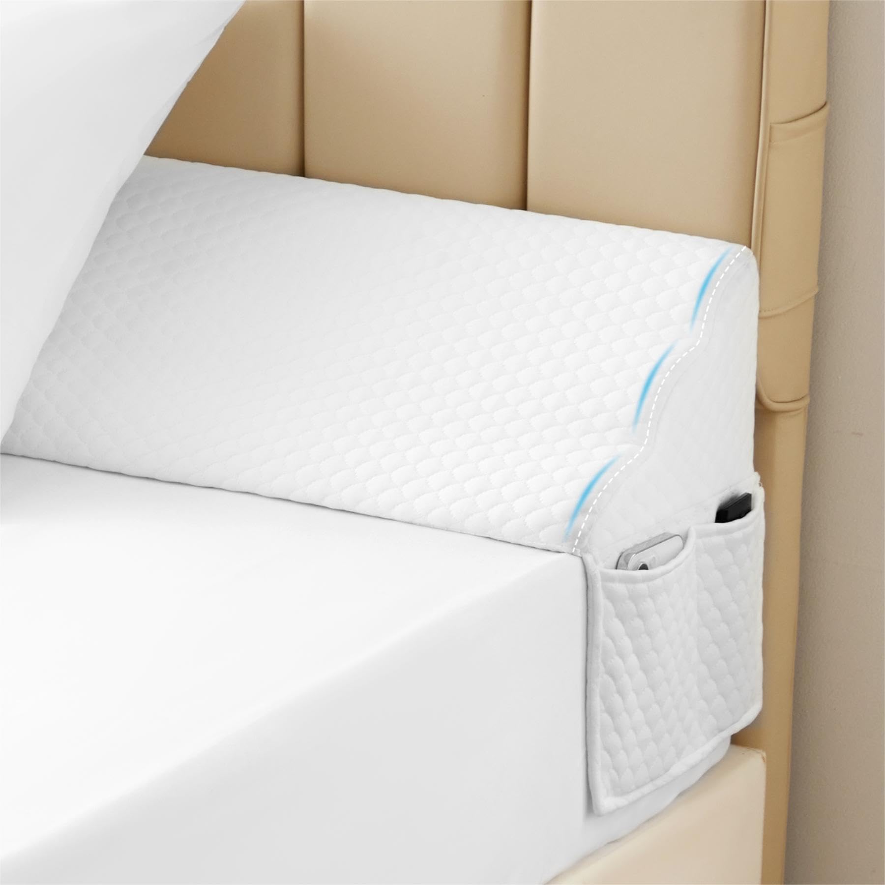 MEGCXIT King Bed Wedge Pillow for Headboard, Foam Pillow Wedge for Headboard Gap, Mattress Bed Gap Filler King, Triangle Pillow, Anti-Slip Bed Crack Pillow Space Filler (76"×10"×6") Air-Layer White