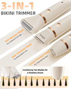 Ufree Bikini Trimmer Electric Razors for Women, Rechargeable Pubic Hair Trimmer Electric Shaver for Legs Body Hair, Bikini Shaver IPX7 Waterproof, White