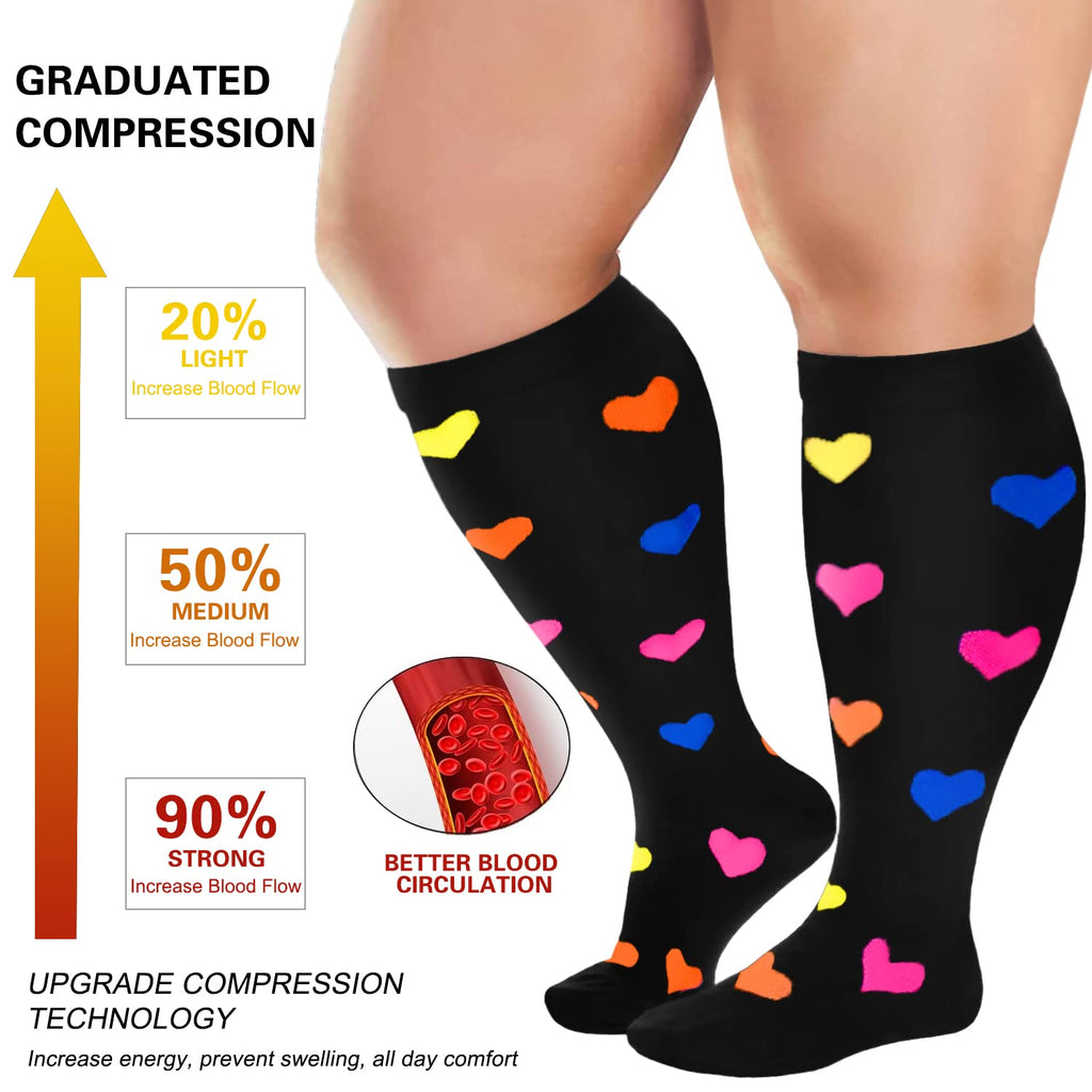 Iseasoo Plus Size Compression Socks for Women & Men Wide Calf 20-30mmhg Extra Large Support Socks for Nurses Circulation(2XL)