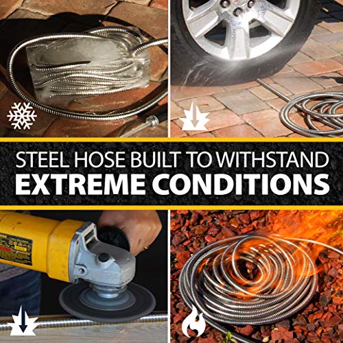 BIONIC STEEL Metal Garden Hose 50 Ft with Nozzle, 304 Stainless Steel Water Hose, 50 Ft Garden Hos