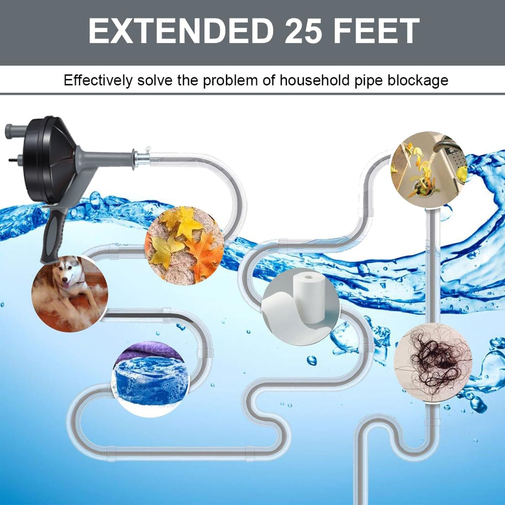 Drain Auger, Clog Remover with Drill Adapter, 25 Feet Flexible Plumbing Snake Use Manually or Powered for Kitchen,Bathrom and Shower Sink, Comes with Gloves(Gray)