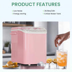KMFurnila Ice Makers Countertop, Portable Ice Machine with Handle, 6 Mins 9 Bullet Ice Cubes with Basket and Scoop, 26lbs in 24Hrs, Auto-Cleaning, for Home, Kitchen, RV, Camping, Pink