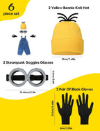 Hizhogqul Halloween Adult Costume Accessories with Hat Goggles Gloves Funny Costume Cosplay (6PCS), Yellow
