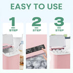 KMFurnila Ice Makers Countertop, Portable Ice Machine with Handle, 6 Mins 9 Bullet Ice Cubes with Basket and Scoop, 26lbs in 24Hrs, Auto-Cleaning, for Home, Kitchen, RV, Camping, Pink