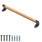 SELEWARE 36 Inch Wood Handrail Indoor Stairs Handrail Wall Mount Handrail w/Sturdy Metal Barckets, Barrier-Free Staircase Grab Bar for Elderly, 1.3 Inch Round