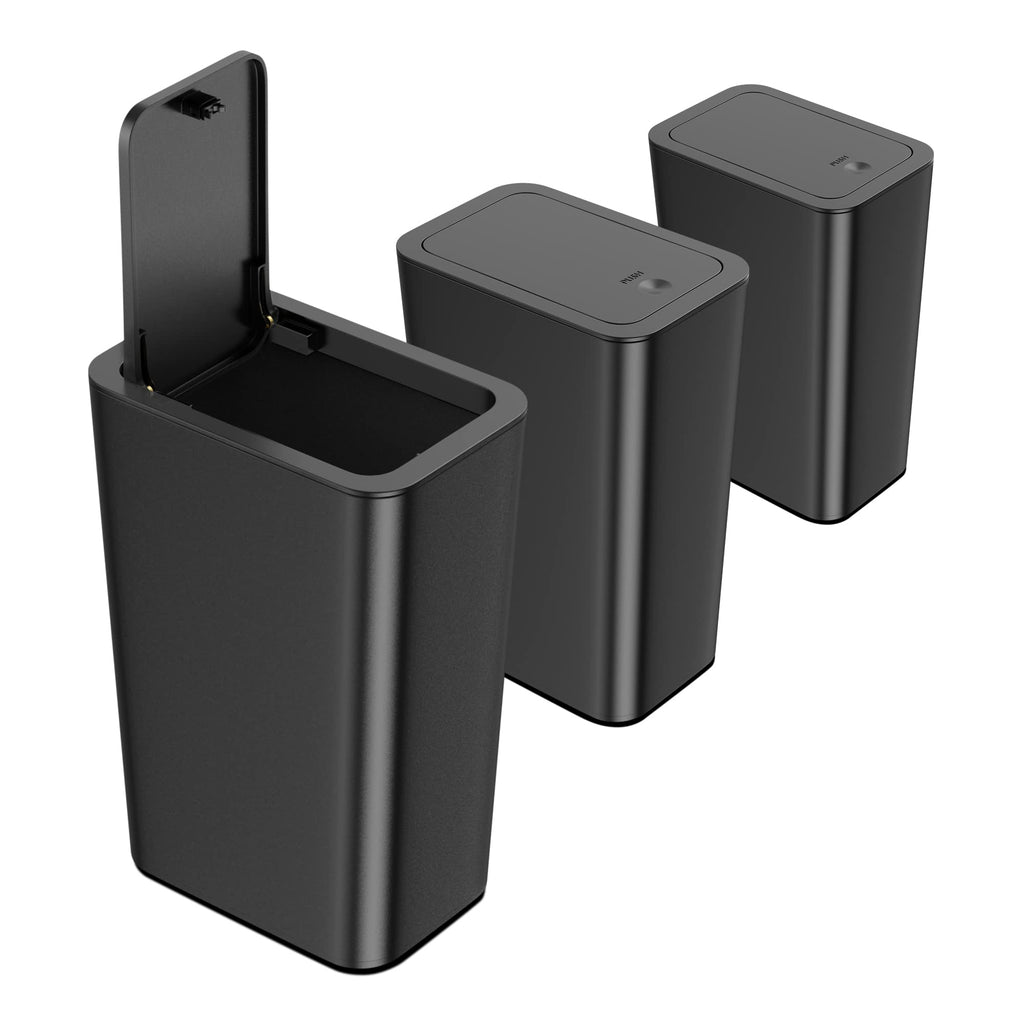 3 Pack 10 Liter Small Trash Can with lid, 2.6 Gallon,Garbage Can Slim Trash Bin Waste Basket for Bathroom,Kitchen,Bedroom,Living Room,Office,Laundry - Black