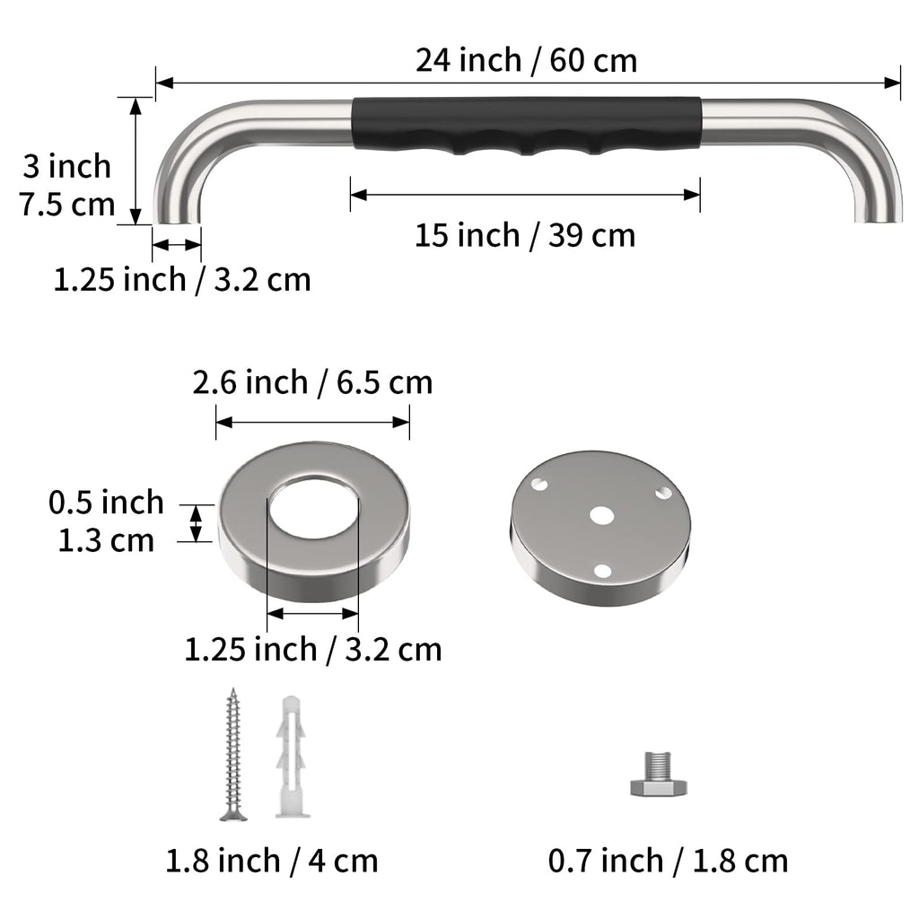 24 Inch Shower Grab Bar w/Anti Slip Rubber Grip, Munzong Stainless Steel Bathroom Grab Bar, Chrome Bathroom Balance Bar,Safety Handrail Support,Handicap Injury Elderly Senior Assist Bath Handle