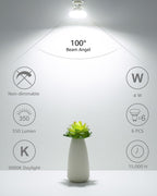 Lepro Non-Dimmable GU10 LED Light Bulbs, 5000K Daylight White GU10 Bulb Replacement for Recessed Track Lighting, 4W LED Bulbs with 100°Flood Beam for Kitchen, Range Hood, Living Room, Bedroom, 6 Pack